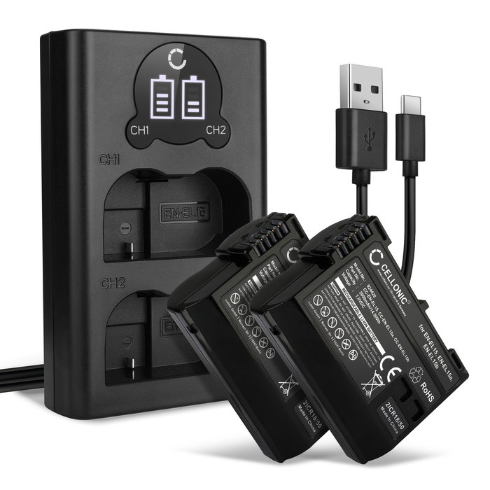 2x Nikon Z 9 Batterie + Chargeur Double 2000mAh de Cellonic