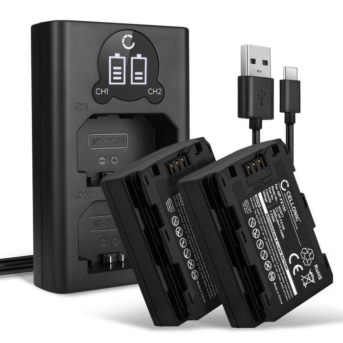 2x Sony A7R IV ILCE-7RM4 Akku + Dual Ladegerät 1600mAh Ersatzakku Batterie von CELLONIC