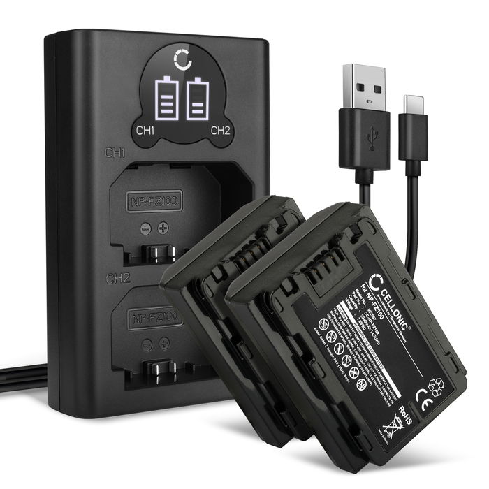 2x Sony Alpha 6700 Batterie + Chargeur Double 2040mAh de Cellonic