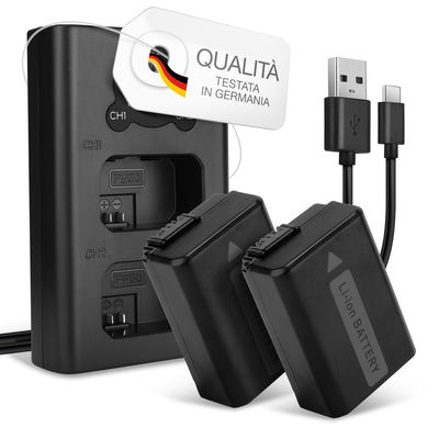 2x Batteria per Sony Alpha A7 II A7S A7R II, Alpha A6000 A6100 A6300 A6500, RX10 (I II III IV), A55, NEX-5 - NP-FW50 1030mAh + Caricabatteria doppio BC-VW1 Ricambio per Sony Alpha 6000 Sony Alpha 7 Sony Alpha 6400 e altri modelli