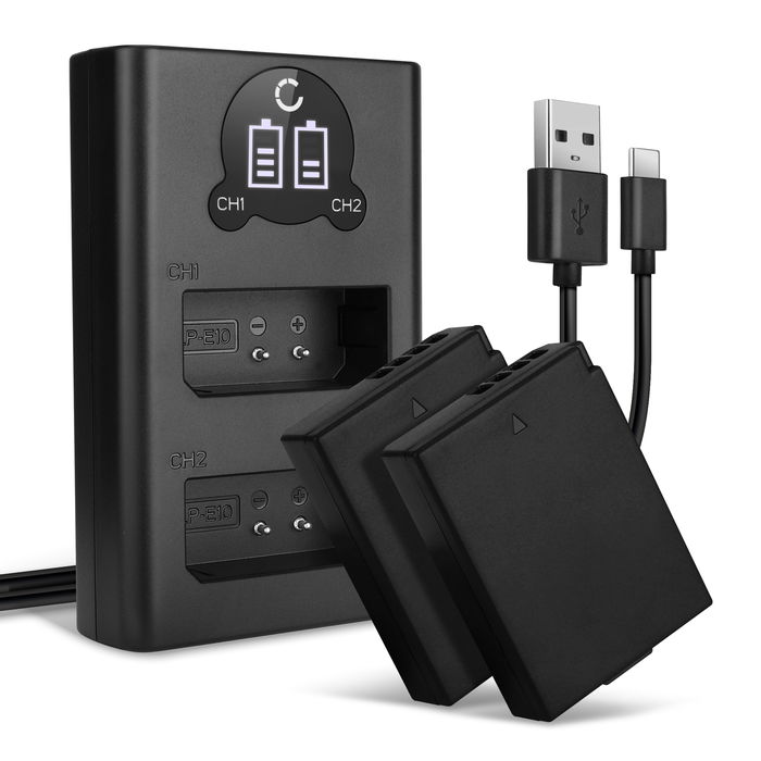 2x Canon EOS 2000D Batteria marcata CELLONIC, 1020mAh + Caricabatterie Doppio