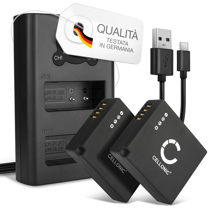 2x Batteria per Leica D-LUX Typ 109, Leica D-LUX 7 - BP-DC15 BP-DC15-E BP-DC15-TK BP-DC15-U 730mAh + Caricabatteria doppio BC-DC15 BC-DC15-E Ricambio sostituzione scorta