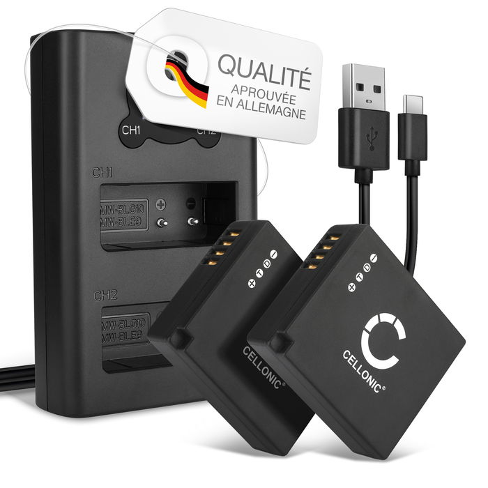 2x Leica D-LUX Batterie + Chargeur Double 730mAh de Cellonic