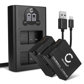 2x Batteria per Panasonic G7 DMC-G7 G5 G6 G80 G81 G90 GX8 GH2 Lumix FZ1000 II DMC-FZ200 FZ2000 FZ300 - DMW-BLC12 DMW-BLC12E -BLC12PP 1000mAh + Caricabatteria doppio DE-A80A DE-A80 Ricambio sostituzione scorta