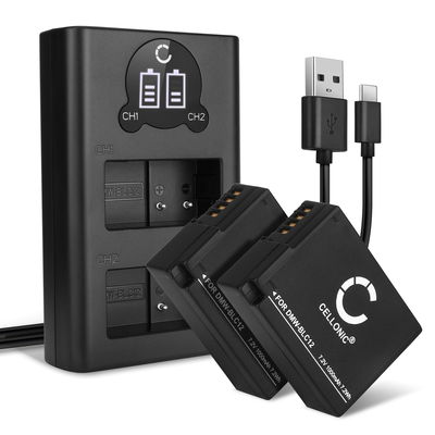 2x Batterie DMW-BLC12 DMW-BLC12E 1000mAh + Chargeur Double DE-A80 pour Panasonic G7 DMC-G7 G5 G6 G80 G81 G90 GX8 GH2 Lumix FZ1000 II DMC-FZ200 FZ2000 FZ300