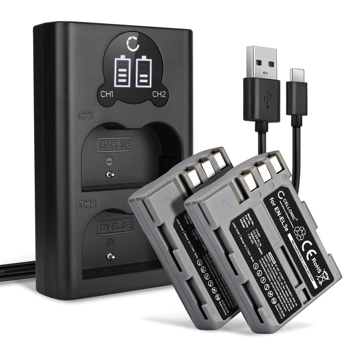 2x Nikon D70 Akku + Dual Ladegerät 1600mAh Ersatzakku Batterie von CELLONIC
