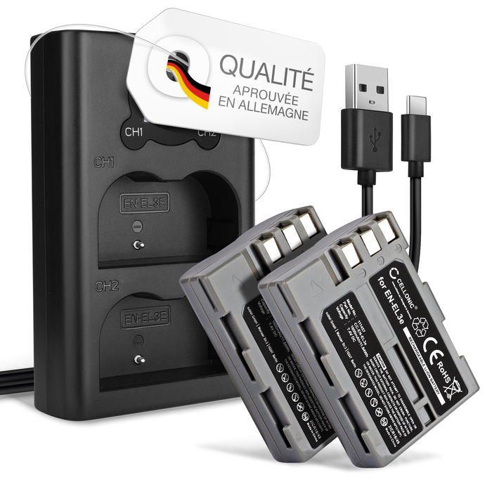 2x Nikon D70s Batterie + Chargeur Double 1600mAh de CELLONIC
