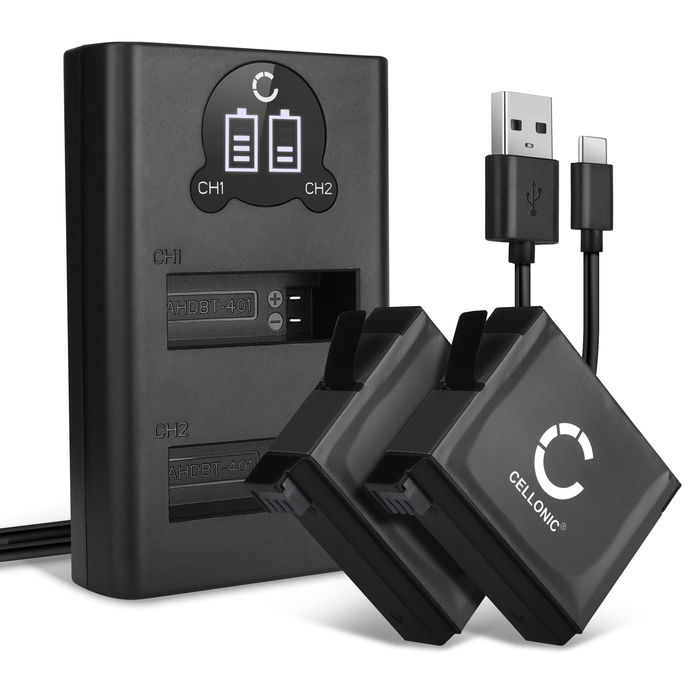 2x Akku für GoPro Hero 4 Plus Ersatzakku 1160mAh Batterie + Dual Ladegerät