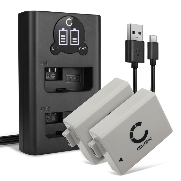 2x Canon EOS 1000D Akku + Dual Ladegerät 1020mAh Ersatzakku Batterie von CELLONIC