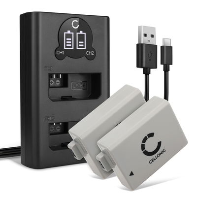 2x Batteria per Canon EOS 1000D, EOS 450D, EOS 500D, EOS Rebel T1i, EOS Rebel XS, EOS Rebel Xsi - LP-E5 LP E5 1020mAh + Caricabatteria doppio LC-E5 CBC-E5 Ricambio sostituzione scorta