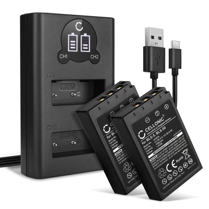2x Olympus Pen E-PL5 Akku + Dual Ladegerät 1000mAh Ersatzakku Batterie von CELLONIC