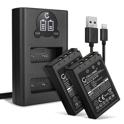 2x Kamera Akku für Olympus Pen EPL7, EPL8, EPL6, EPL5, EPL4, EPL3, EPL2, Stylus 1, OM-D E-M10 Mark II, BLS-50, BCS-1 - BLS-5 BLS-50 Ersatzakku 1000mAh + Dual Ladegerät BCS-1 BCS-5 Ladekabel, Batterie