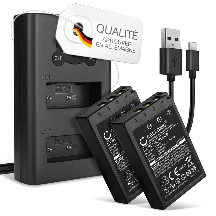 2x Olympus BLS-50 Batterie + Chargeur Double 1000mAh de CELLONIC