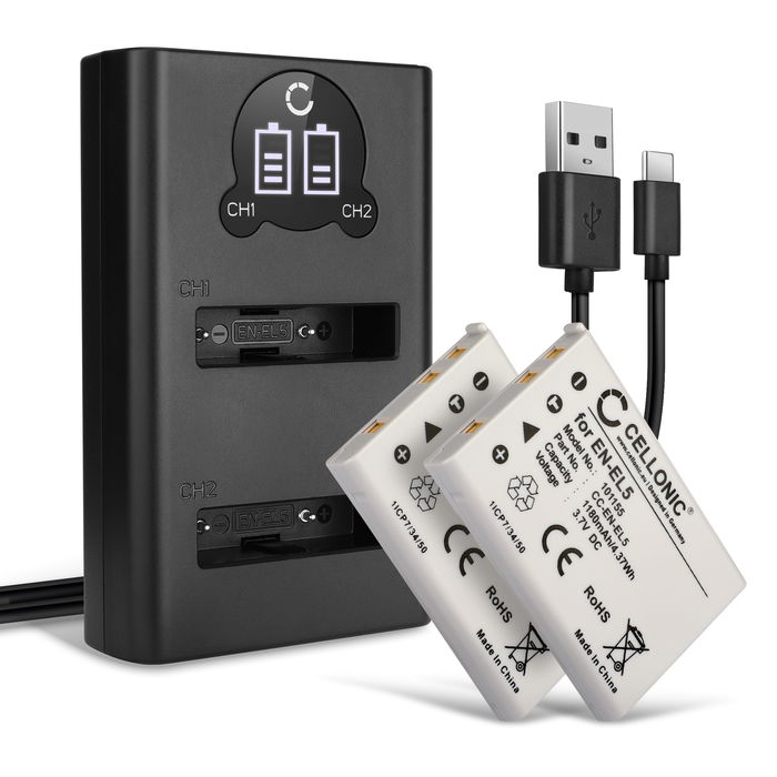 2x Nikon Coolpix 5900 Akku + Dual Ladegerät 1180mAh Ersatzakku Batterie von CELLONIC