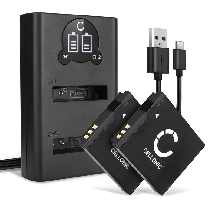 2x Canon PowerShot SX540 Batteria marcata CELLONIC, 1000mAh + Caricabatterie Doppio