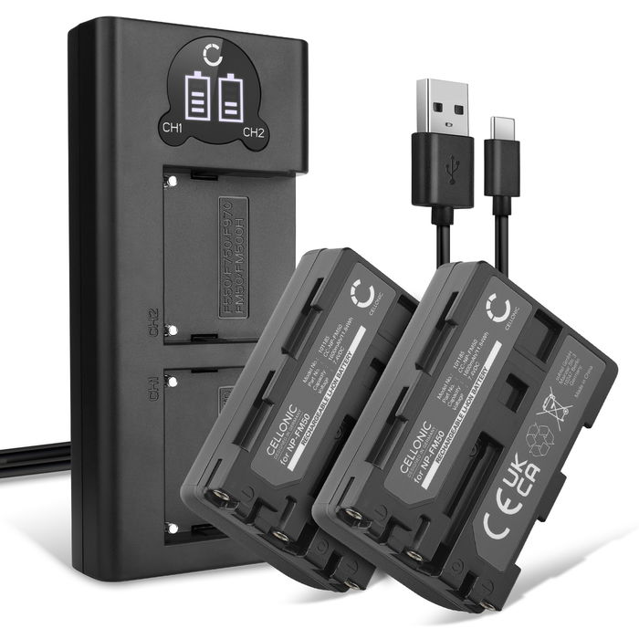 2x Sony NP-QM71 Batteria marcata Cellonic, 1600mAh di capacità + Caricabatterie Doppio
