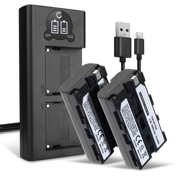 2x Batterie per videocamera Sony VX1000 VX2000 VX2100 HDR-FX1 HDR FX7E FX1000 PD150 PD170 NPF330 NPF730 - NP-F550 F330 F750 2600mAh + Caricabatteria doppio con led di stato di ricarica, affidabili sostituzioni marcate CELLONIC® per telecamera SONY