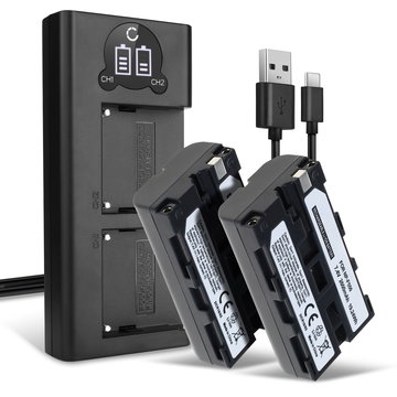 2x Batterie NP-F550 F330 F750 2600mAh + Chargeur Double pour Sony VX1000 VX2000 VX2100 HDR-FX1 HDR FX7E FX1000 PD150 PD170 NPF330 NPF730