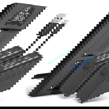 2x Batterie NP-F930 NP-F950 NP-F960 NP-F970 XL-B2 XL-B3, USB-Out 10200mAh + Chargeur Double pour Sony AX1 VX2000 VX2100 HDR-FX1 FX7 PD150 HXR-MC2000 FDR-AX1 Z CAM E2