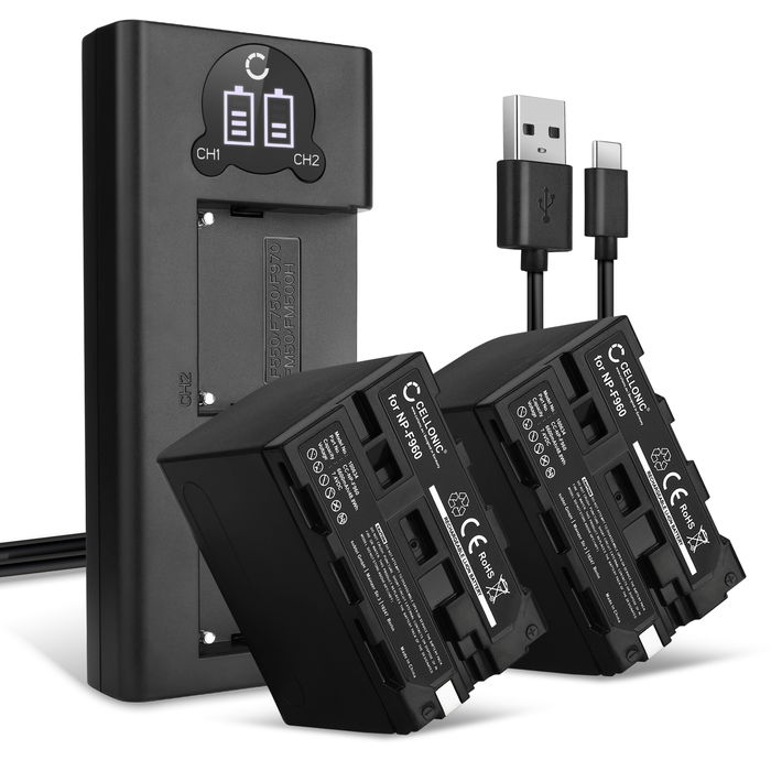 2x Sony NP-F930 Akku + Dual Ladegerät 6600mAh Ersatzakku Batterie von CELLONIC