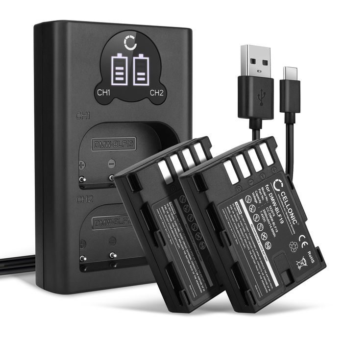 2x Panasonic DMW-BLF19 Batterie + Chargeur Double 2000mAh de CELLONIC