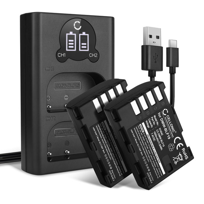 2x Panasonic Lumix DC-G9 Batteria da 1600mAh marcata CELLONIC + Caricabatterie Doppio