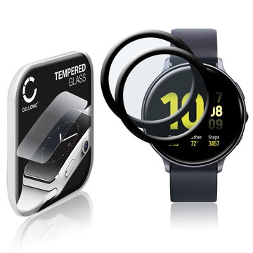 2x CELLONIC Display Schutzglas kompatibel mit Samsung Galaxy Watch Active 2 (44mm) Smartwatch / Fitness Tracker - 3D Full Cover 9H 0,33mm Full Glue - Smartwatchglas Schutzfolie schwarz Displayschutz Glas Folie Screen Protector Glass
