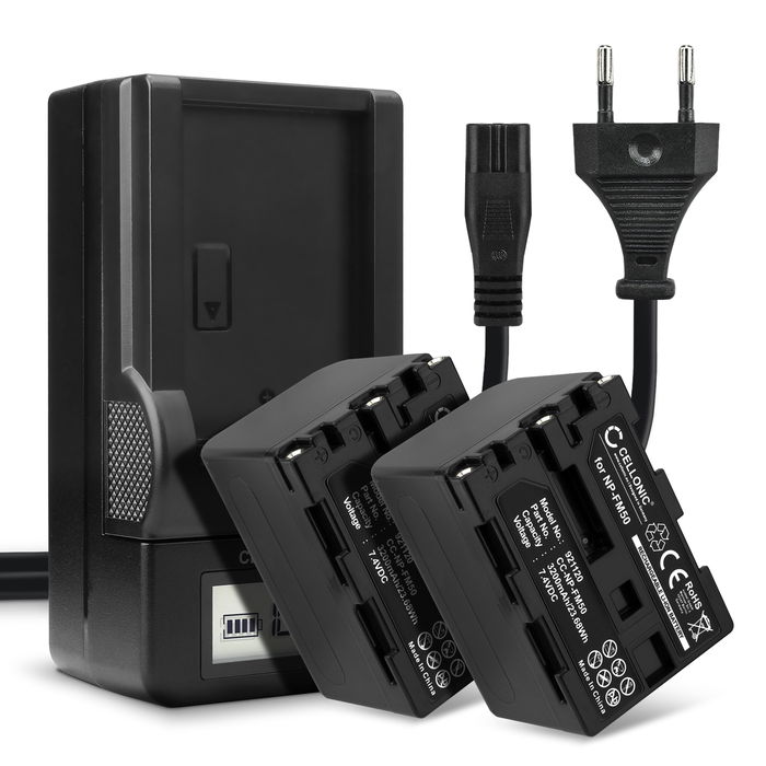 2x Batteria per Sony HVR-A1 HDR-SR1 HDR-HC1 GV-D1000 DCR-TRV38 -TRV20 -TRV330 -TRV285 -TRV340 -TRV345 -TRV351 -TRV355 - NP-FM50 NP-FM30 NP-FM70 NP-QM91 NP-QM71 3200mAh + Caricabatteria di Ricambio sostituzione scorta