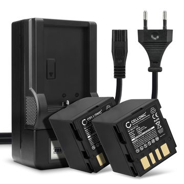2x Ersatz Akku BN-VF714 + Ladegerät für JVC GZ-D240, GZ-D270, GZ-DF420, GR-D240, GR-D270, GR-D290, GR-DF420, GR-X5 Kamera - 1500mAh Ersatzakku Batterie, Ladekabel, Akkuladegerät