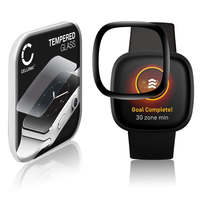 FitBit Sense Displayschutzfolie 9H gehärtete Panzerglasfolie 3D Full Cover von CELLONIC