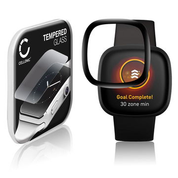 Vetrino protettivo 9H CELLONIC per FitBit Versa 3 / Sense, (3D Full Cover Screen protector 0,30mm per smartwacht, braccialetto fitness Full Glue), colore nero, pellicola salva-schermo di orologio smartwatch