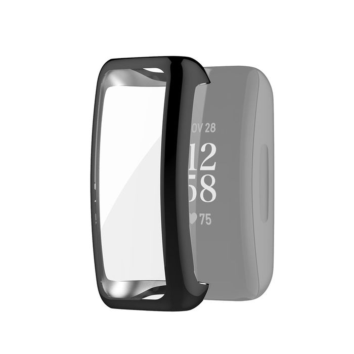 subtel 2 in 1 Schutzhülle für FitBit Inspire 2 Bumper Case + Display Schutzglas, 360° Vollschutz f. Gehäuse u. Touch Bildschirm, Hülle Displayschutz Protector, Transparent / schwarz