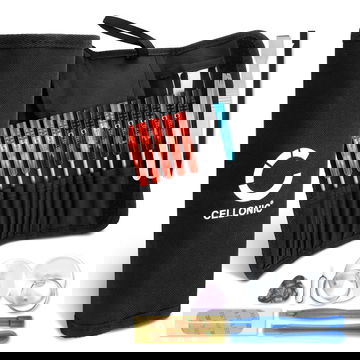 Kit de réparation de 23 pièces avec sacoche - tournevis, outils, leviers, ventouses etc... | Idéal pour réparer soi-même une batterie ou un écran de téléphone