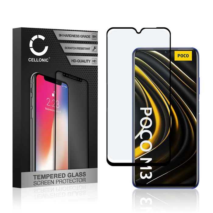 CELLONIC Display Schutzglas kompatibel mit Xiaomi Poco M3 Handyglas - 3D Full Cover 9H 0,33mm Full Glue schwarz - Handy Schutzfolie Displayschutz Glas Folie, Screen Protector Glass