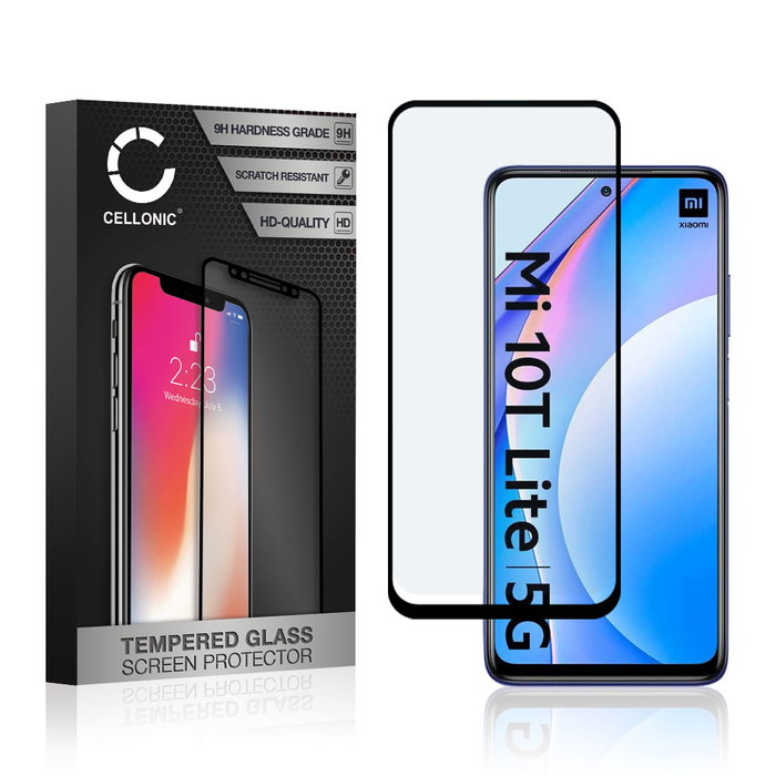 CELLONIC Display Schutzglas kompatibel mit Xiaomi Mi 10T Lite Handyglas - 3D Case-friendly 9H 0,33mm Full Glue schwarz - Handy Schutzfolie Displayschutz Glas Folie, Screen Protector Glass