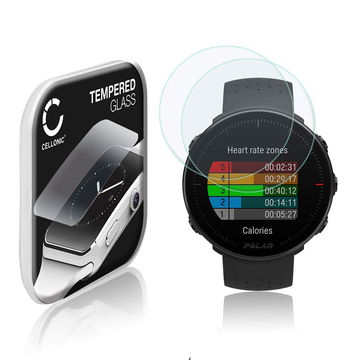 2x Vetrino protettivo 9H CELLONIC per Polar Vantage M, (2.5D Screen protector 0,33mm per smartwacht, braccialetto fitness Full Glue), colore nero, pellicola salva-schermo di orologio smartwatch
