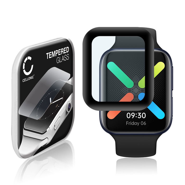 Vetrino protettivo 9H CELLONIC per Oppo Watch - 41mm, (3D Full Cover Screen protector 0,33mm per smartwacht, braccialetto fitness Full Glue), colore nero, pellicola salva-schermo di orologio smartwatch