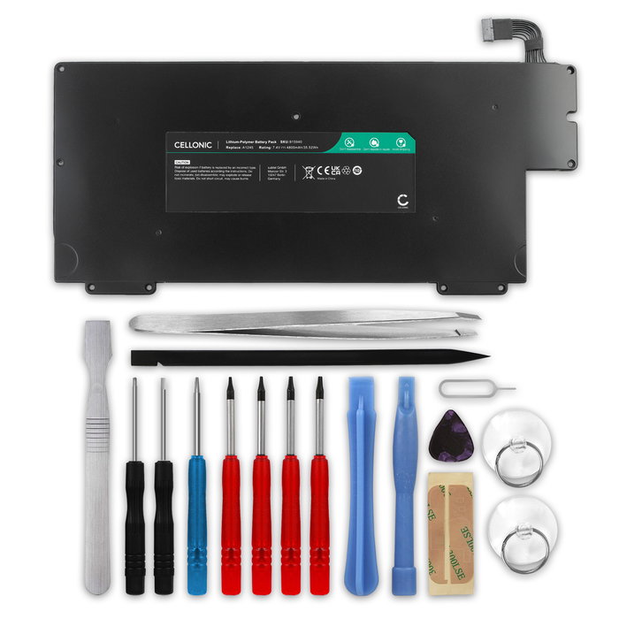 Batteria per portatile Apple MacBook Air 13 - A1237, A1304, A1245 ricambio per laptop 4800mAh 7.4V + Set di strumento
