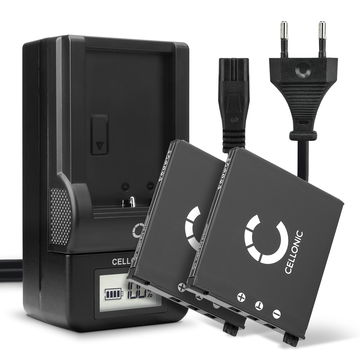 2x Ersatz Akku NP-60 + Ladegerät BC-60L für Casio Exilim EX-S10, -S12, EX-Z80, -Z85, EX-Z90, EX-FS10, EX-Z19, EX-Z20 Kamera - 720mAh Ersatzakku Batterie, Ladekabel, Akkuladegerät