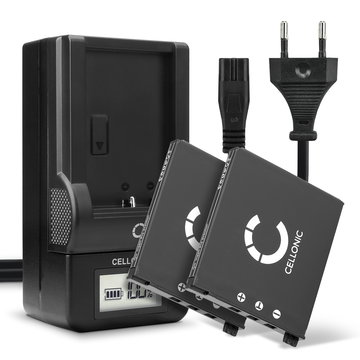 Pack de 2x batteries NP-60 720mAh pour appareil photo Casio Exilim EX-S10, -S12, EX-Z80, -Z85, EX-Z90, EX-FS10, EX-Z19, EX-Z20 - Avec chargeur BC-60L et câble d'alimentation