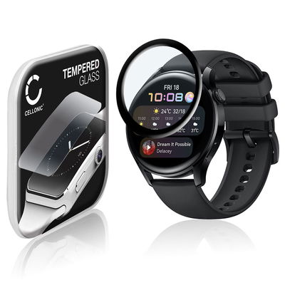 CELLONIC Display Schutzglas kompatibel mit Huawei Watch 3 - 46mm Smartwatch / Fitness Tracker - 3D Full Cover 9H 0,33mm Full Glue - Smartwatchglas Schutzfolie Transparent Displayschutz Glas Folie Screen Protector Glass