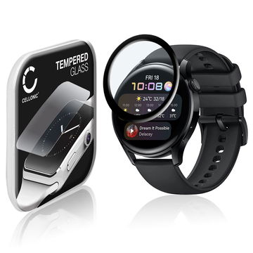 Vetrino protettivo 9H CELLONIC per Huawei Watch 3 - 46mm, (3D Full Cover Screen protector 0,33mm per smartwacht, braccialetto fitness Full Glue), colore Trasparente, pellicola salva-schermo di orologio smartwatch