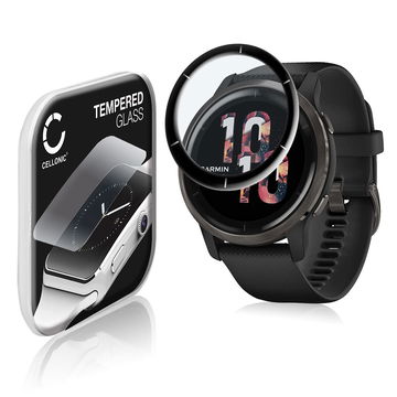 Vetrino protettivo 9H CELLONIC per Garmin Venu 2, (3D Full Cover Screen protector 0,33mm per smartwacht, braccialetto fitness Full Glue), colore Trasparente, pellicola salva-schermo di orologio smartwatch