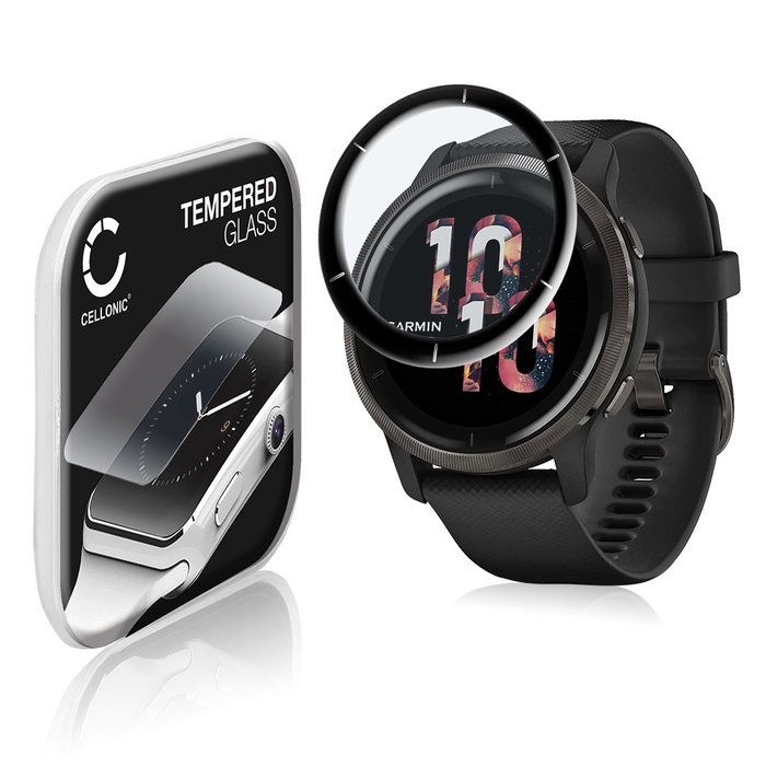 Vetrino protettivo 9H CELLONIC per Garmin Venu 2, (3D Full Cover Screen protector 0,33mm per smartwacht, braccialetto fitness Full Glue), colore Trasparente, pellicola salva-schermo di orologio smartwatch