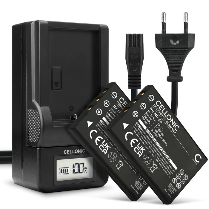 2x Batterie pour Rollei Movieline SD55, SD5, P3, P5, P6, DV5, dk3000, Prego dp6000, dp5300 1180mAh + Chargeur de CELLONIC