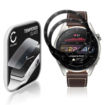 2x Vetrino protettivo 9H CELLONIC per Huawei Watch 3 Pro, (3D Full Cover Screen protector 0,33mm per smartwacht, braccialetto fitness Full Glue), colore Trasparente, pellicola salva-schermo di orologio smartwatch