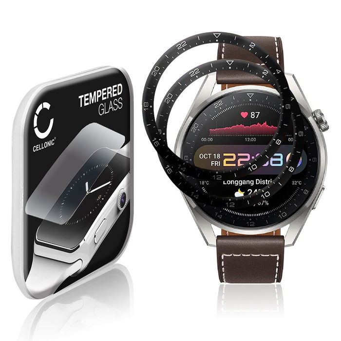 2x Vetrino protettivo 9H CELLONIC per Huawei Watch 3 Pro, (3D Full Cover Screen protector 0,33mm per smartwacht, braccialetto fitness Full Glue), colore Trasparente, pellicola salva-schermo di orologio smartwatch
