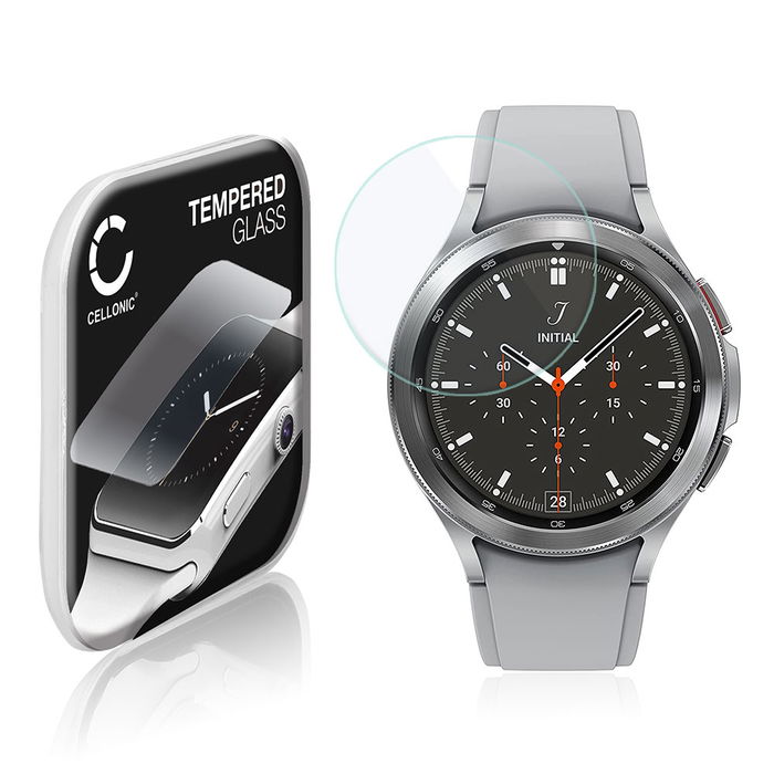 CELLONIC Display Schutzglas kompatibel mit Samsung Galaxy Watch 4 Classic - 46mm (SM-R890, SM-R895) Smartwatch / Fitness Tracker - 2.5D 9H 0,33mm Full Glue - Smartwatchglas Schutzfolie Transparent Displayschutz Glas Folie Screen Protector Glass