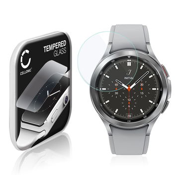 Vetrino protettivo 9H CELLONIC per Samsung Galaxy Watch 4 Classic - 46mm (SM-R890, SM-R895), (2.5D Screen protector 0,33mm per smartwacht, braccialetto fitness Full Glue), colore Trasparente, pellicola salva-schermo di orologio smartwatch
