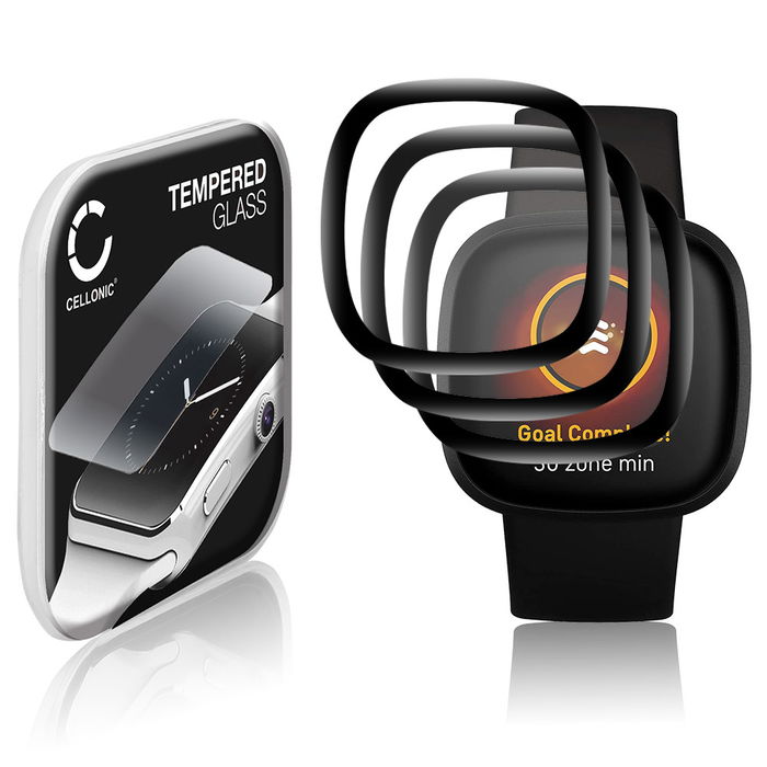3x FitBit Sense Displayschutzfolie 9H gehärtete Panzerglasfolie 3D Full Cover von CELLONIC